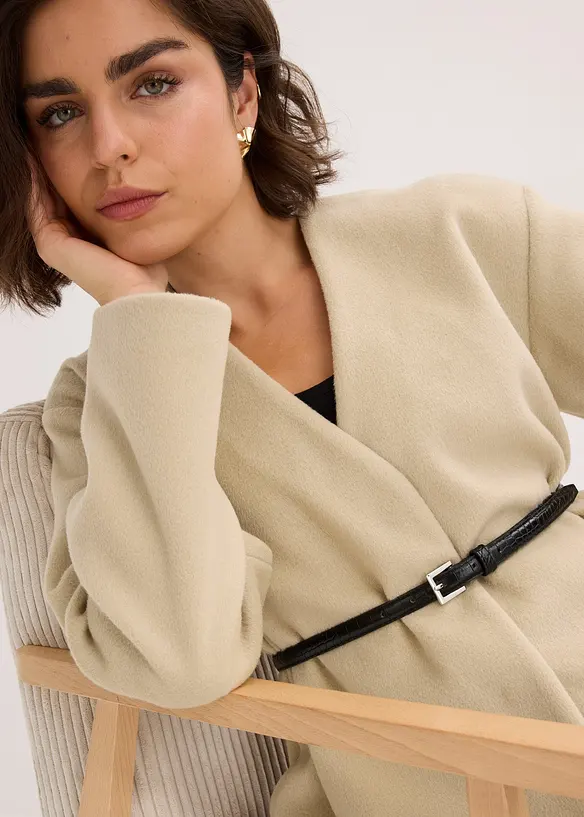 Oversized blazer i ullstil med belte, ufôret, bonprix