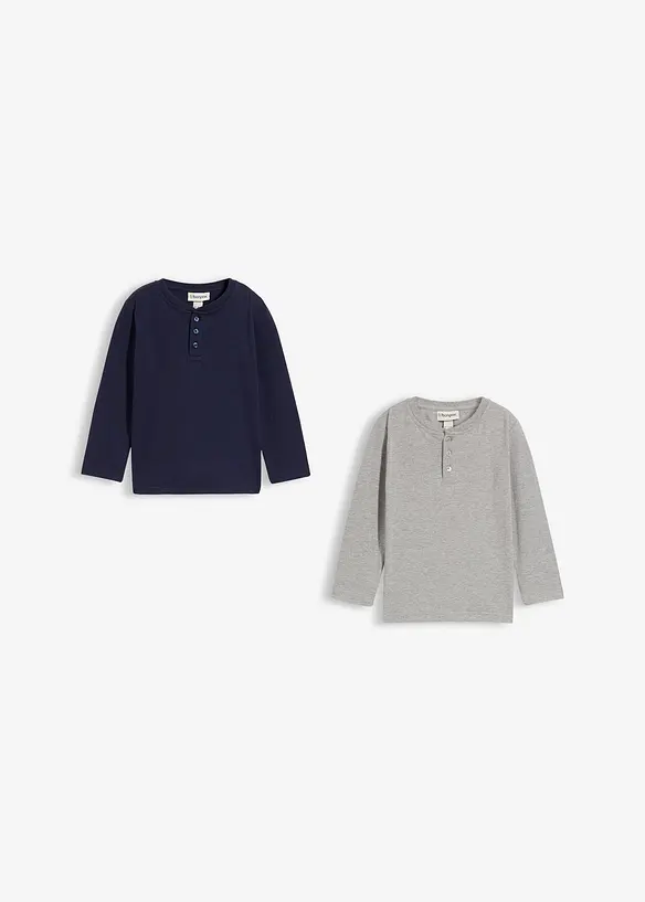 Bestefarstrøye, langermet med økologisk bomull (2-pack), bonprix