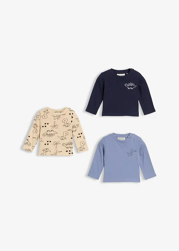 Lang topp i 100% økologisk bomull (3-pack), bonprix