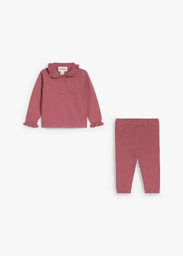 Strikket genser med volang-krage og leggings (2-delt sett), bonprix