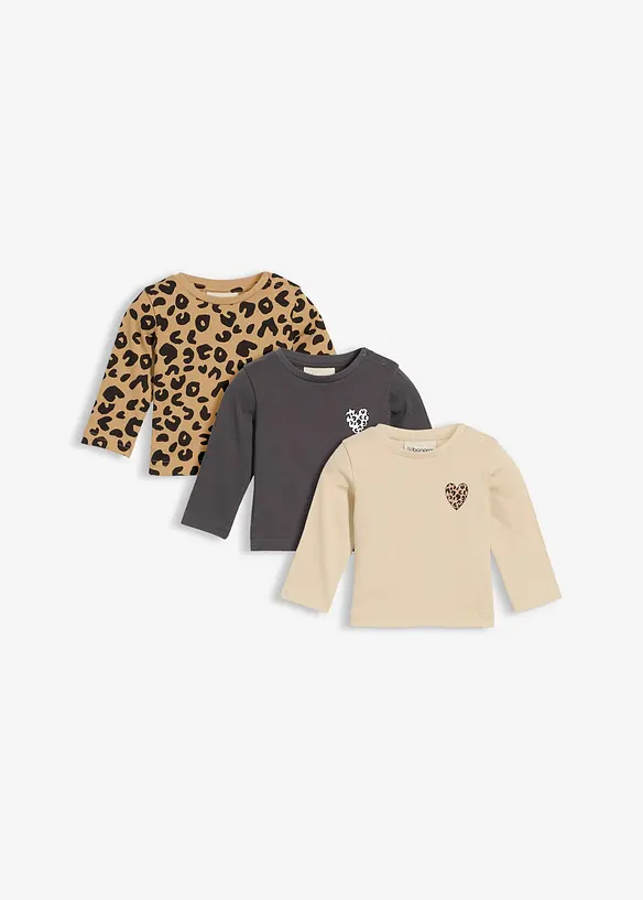 Lang topp i 100% økologisk bomull (3-pack), bonprix