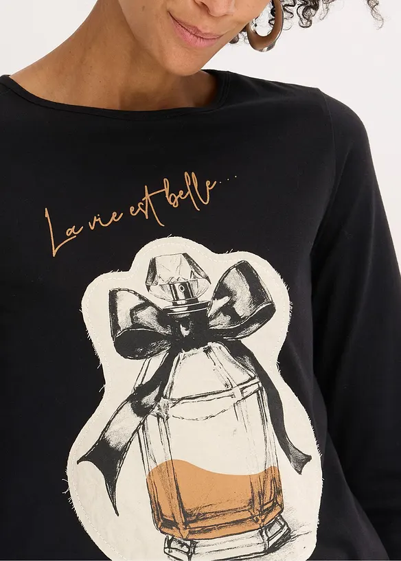 Langermet topp i stretchy bomull, bonprix