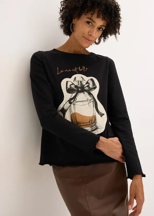 Langermet topp i stretchy bomull, bonprix