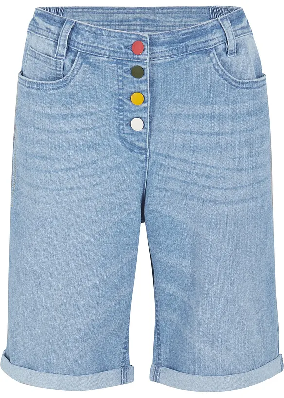 Jeans-bermuda med komfortstretch, med broderi og komfortlinning, bonprix