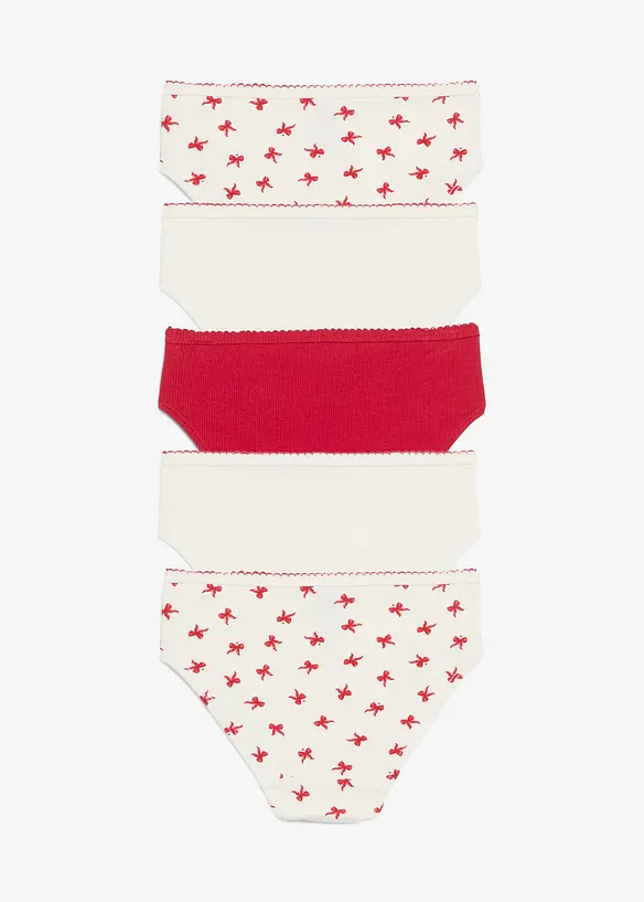 Truse av mykt ribbet materiale med satengsløyfe (5-pack), bonprix