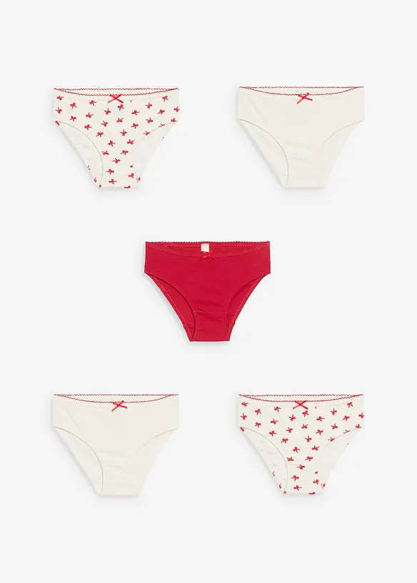 Truse av mykt ribbet materiale med satengsløyfe (5-pack), bonprix