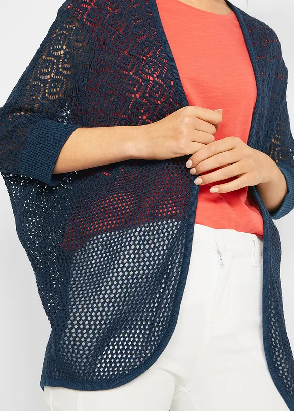 Lang cardigan med hullmønster, bonprix