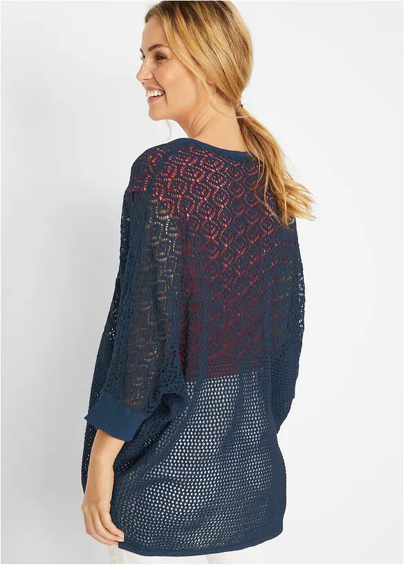 Lang cardigan med hullmønster, bonprix
