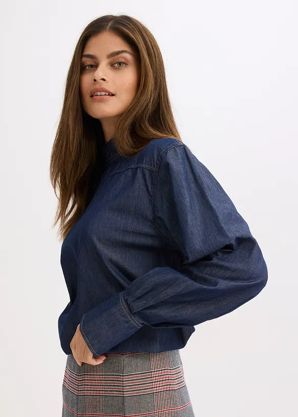 Denimbluse med brede mansjetter, bonprix