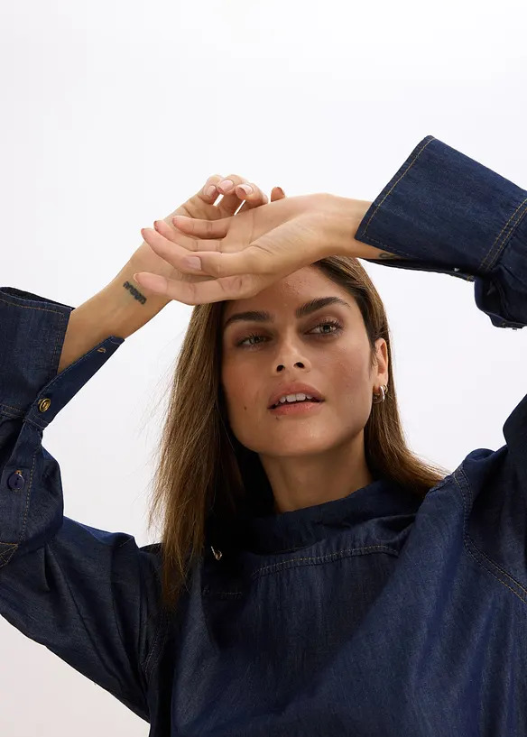Denimbluse med brede mansjetter, bonprix