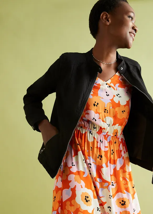 Jakke i bomullstwill med stretchinnfellinger i siden, bonprix