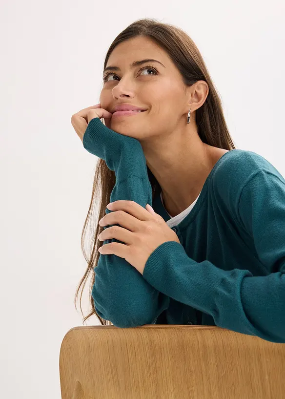 Finstrikket jakke av lett viskosemiks, bonprix