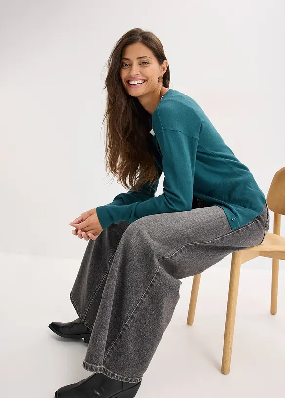 Finstrikket jakke av lett viskosemiks, bonprix