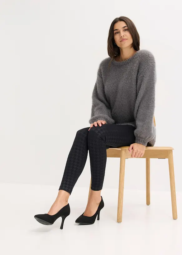Seamless termoleggings med myk innside og houndstooth-mønster, bonprix