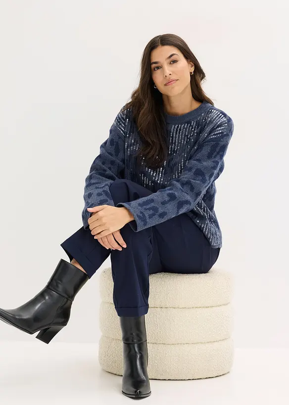 Oversized, jacquardstrikket genser med paljetter, bonprix