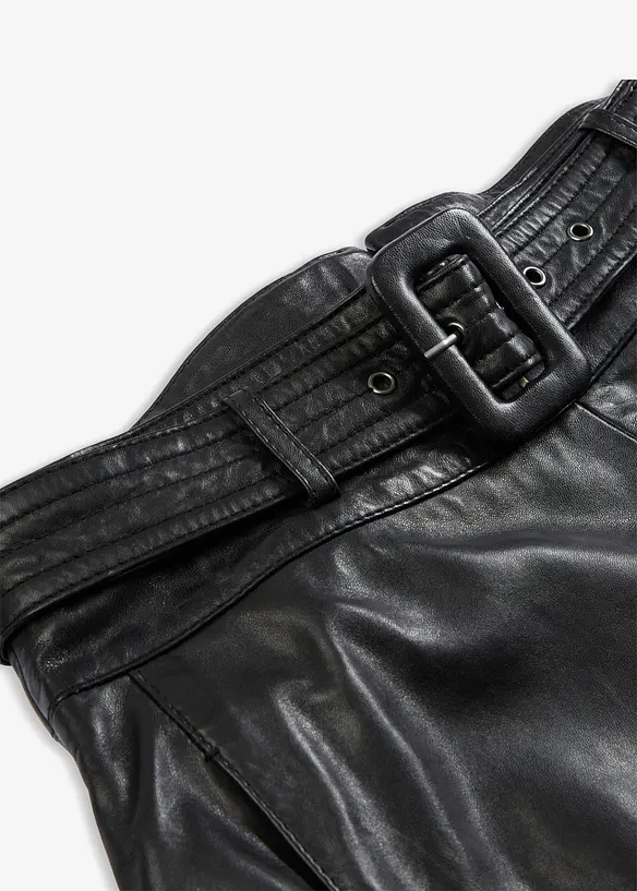 Skinnskjørt i lammenappa med belte (2-delt sett), bonprix