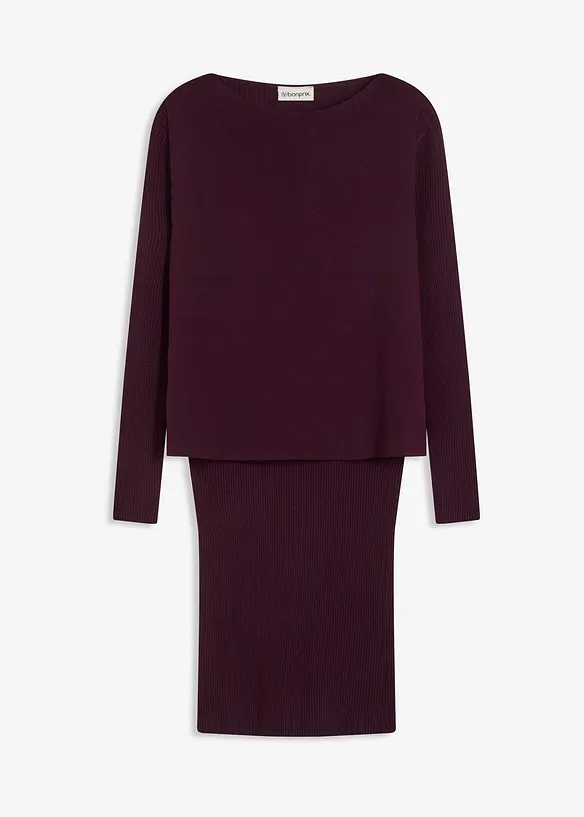 Strikket kjole med vest, 2-delt sett, bonprix