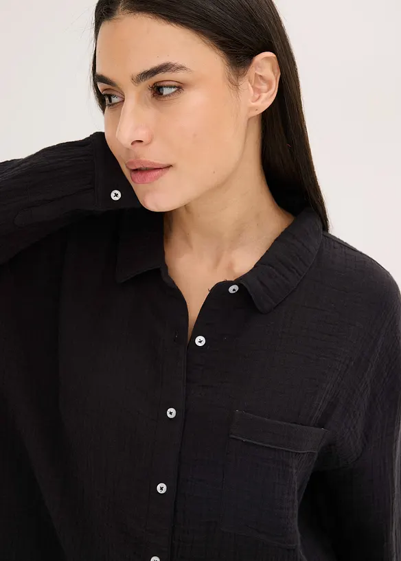 Loungewear-skjorte i musselin, oversized, bonprix