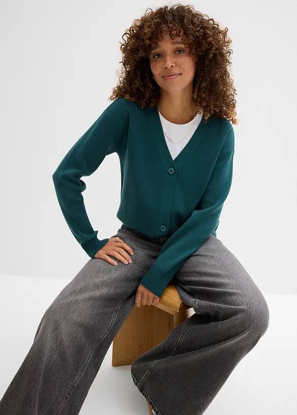 Cardigan i formstabil ribbestrikk, bonprix