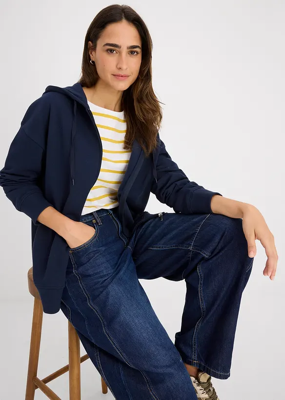 Lang sweatshirt med glidelås, bonprix