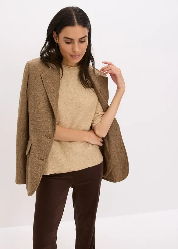 Genser med halvlange ermer, paljetter og glansgarn, bonprix