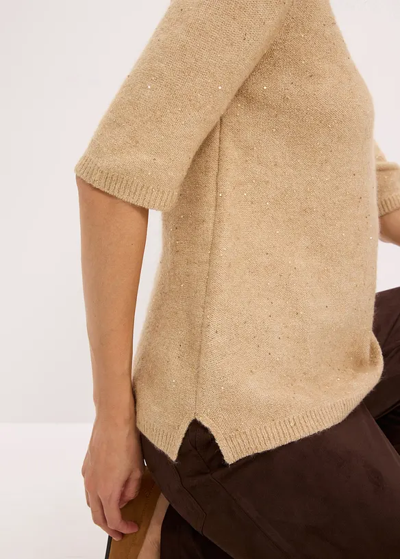 Genser med halvlange ermer, paljetter og glansgarn, bonprix