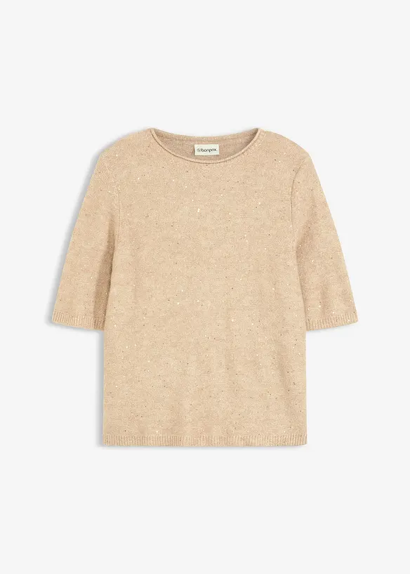 Genser med halvlange ermer, paljetter og glansgarn, bonprix