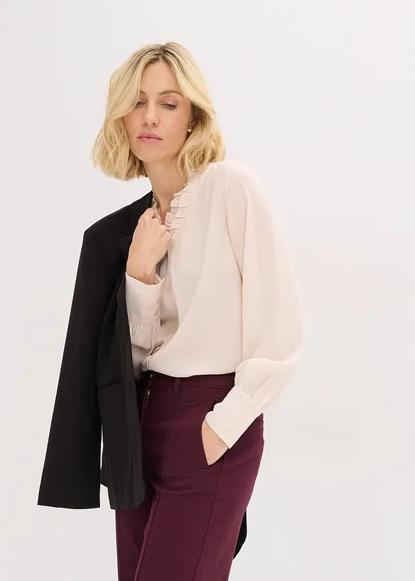 Chiffonbluse med rysjer, bonprix
