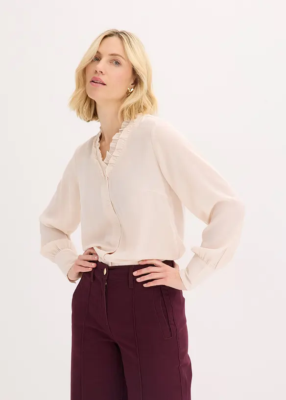 Chiffonbluse med rysjer, bonprix