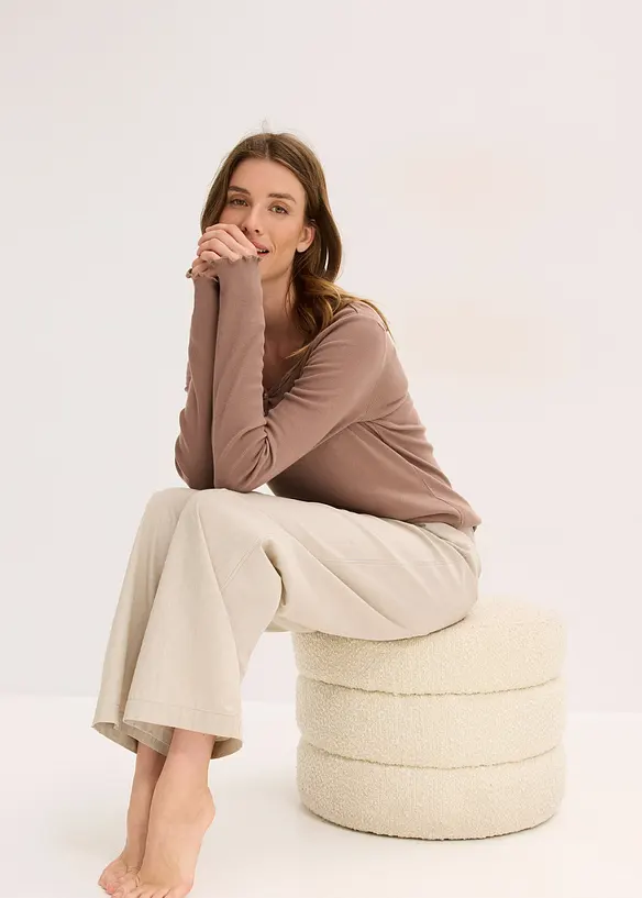 Loungewear-ribbetopp og vevd bukse, bonprix