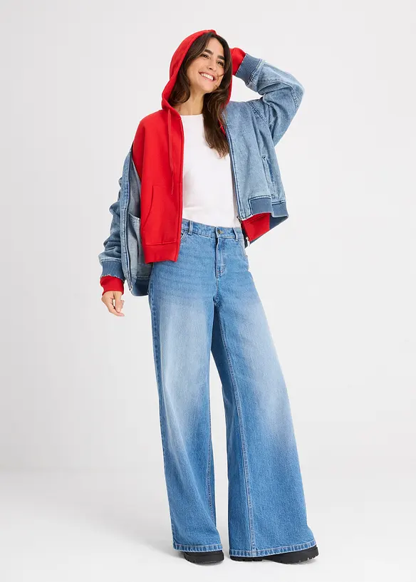 Sweatshirt i myk frotté med glidelås, bonprix