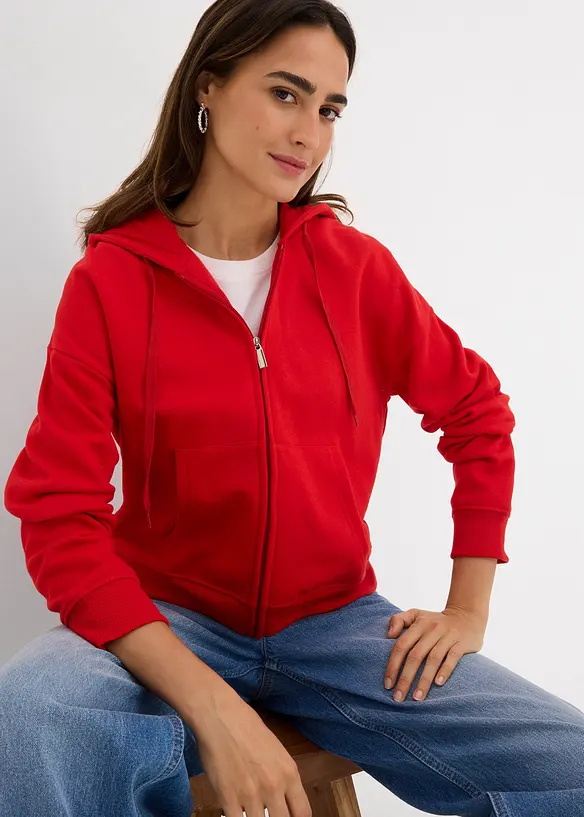 Sweatshirt i myk frotté med glidelås, bonprix