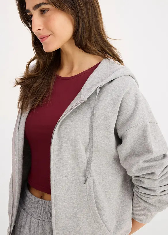 Sweatshirt i myk frotté med glidelås, bonprix