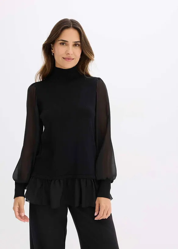 Finstrikket genser med bluseinnfelling, bonprix