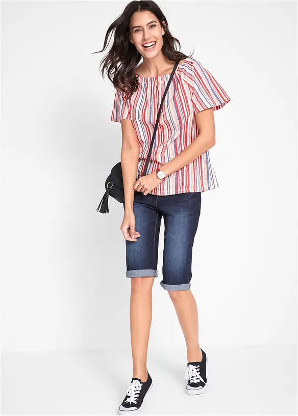 Jeans-bermuda med stretch og oppbrettet nederkant, bonprix