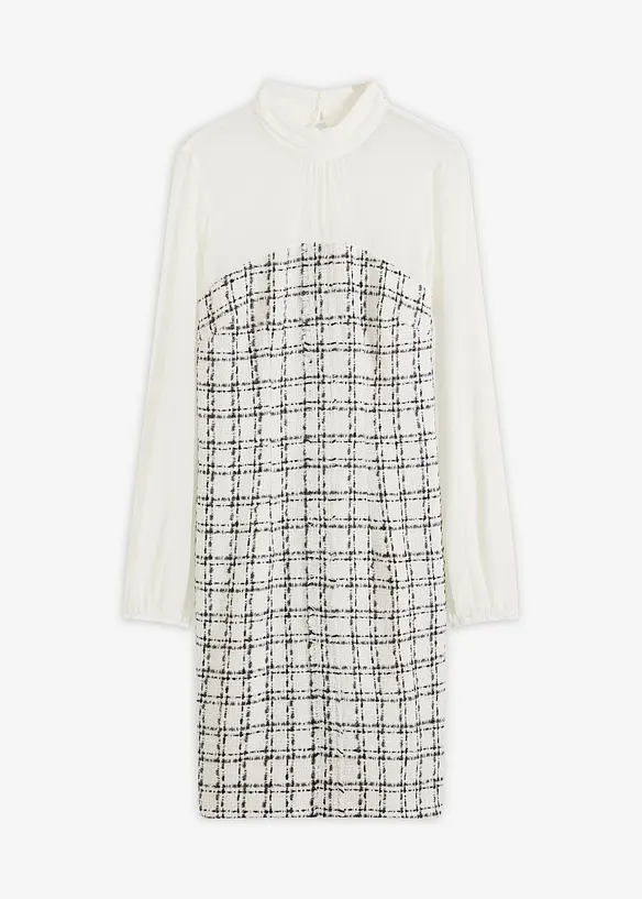 Minikjole i bouclé med chiffon-ermer, bonprix