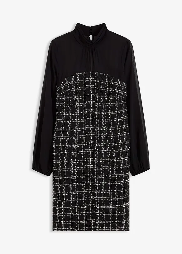 Minikjole i boucl&eacute; med chiffon-ermer, bonprix