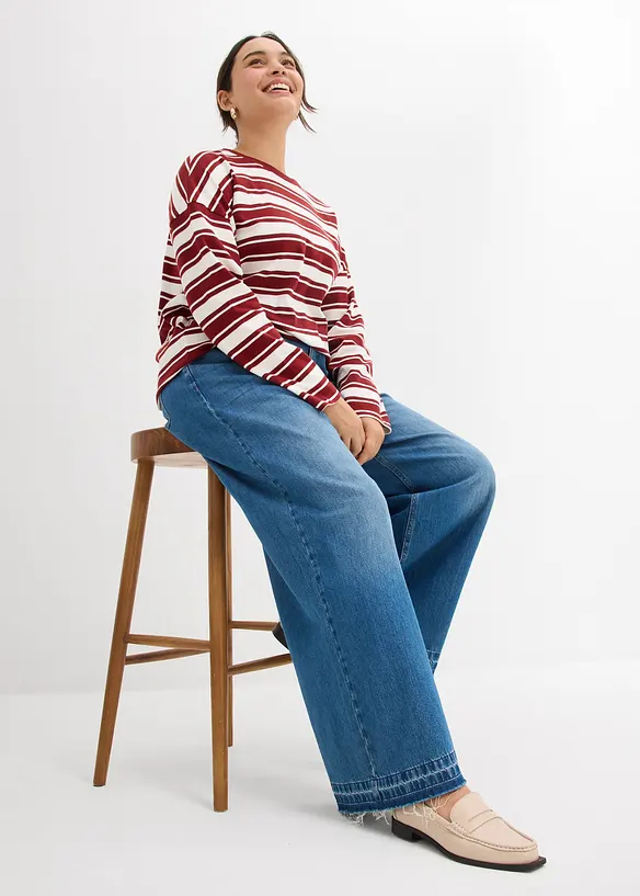 Wide Leg-jeans Mid Waist, komfortlinning, bonprix