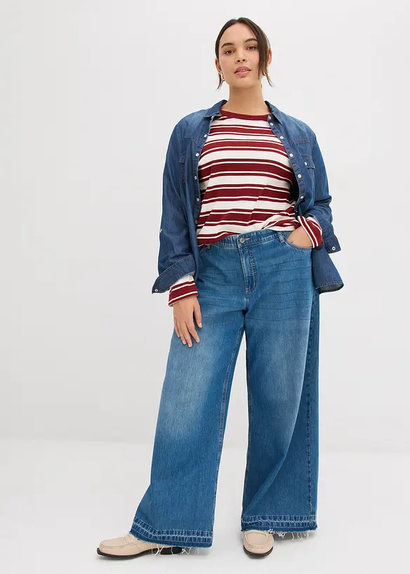 Wide Leg-jeans Mid Waist, komfortlinning, bonprix