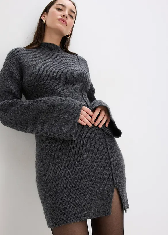 Kort, strikket kjole med ull, bonprix