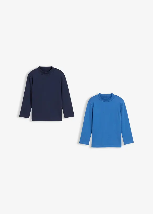 Langermet topp med ståkrage i 100% økologisk bomull (2-pack), bonprix