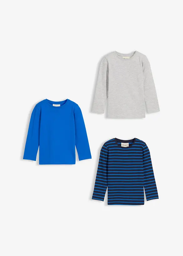 Langermet topp i ren økologisk bomull (3-pack), bonprix