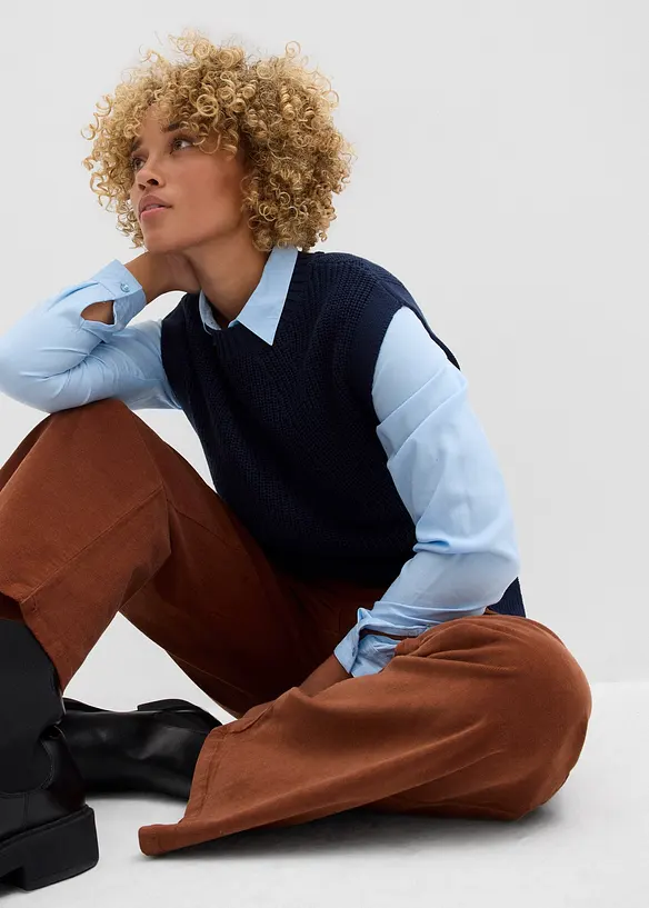 Kordfløyelsbukse med komfortlinning, High Waist, bonprix