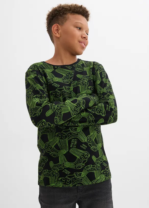 Langermet topp av myk økologisk bomullsmiks (3-pack), bonprix