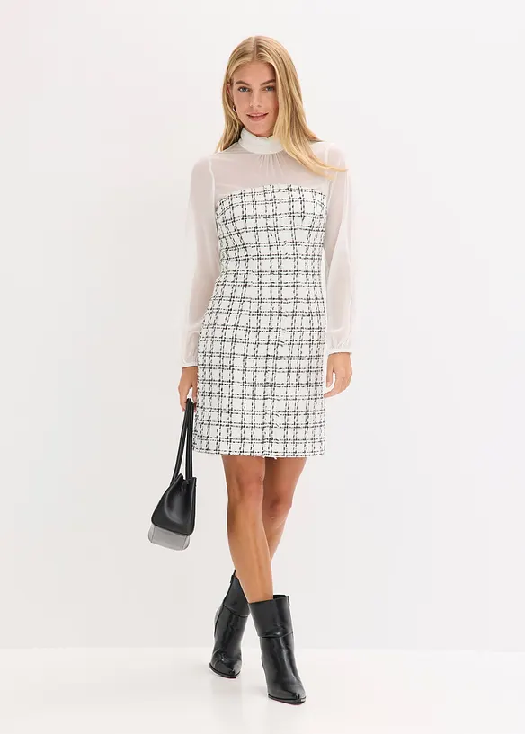 Minikjole i bouclé med chiffon-ermer, bonprix