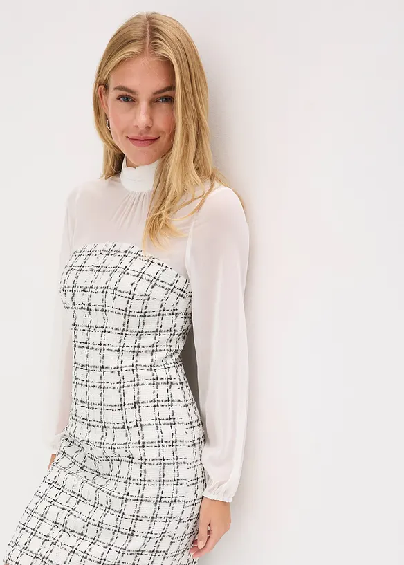 Minikjole i bouclé med chiffon-ermer, bonprix