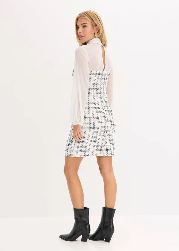 Minikjole i bouclé med chiffon-ermer, bonprix