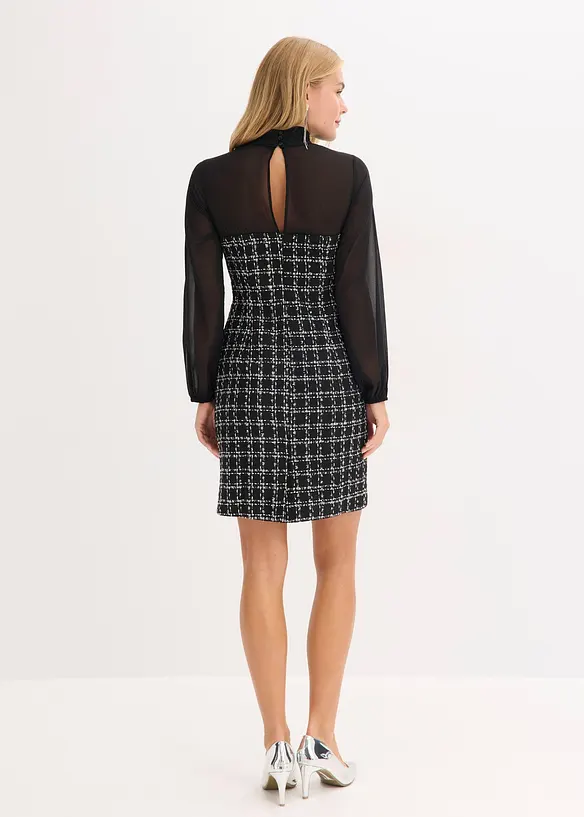 Minikjole i boucl&eacute; med chiffon-ermer, bonprix