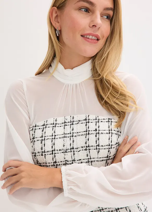 Minikjole i bouclé med chiffon-ermer, bonprix