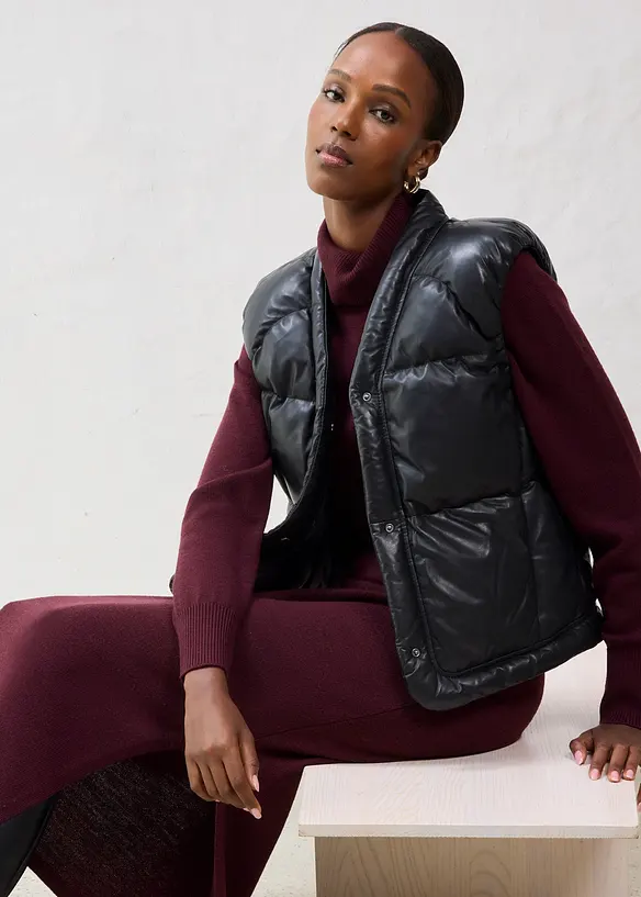 Vattert skinnvest i lammenappa, bonprix